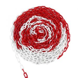YUENFONG Chaîne de délimitation en plastique 50m rouge/blanc 6mm en plastique Chaîne de sécurité de chantier en plastique