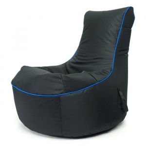 Pouf Fauteuil Gaming Pablo en Simili Cuir Matelass&eacute; Dossier Haut avec Poches 77x77x84cm Noir R&egrave;gle Bleue &ndash; Ecopuf