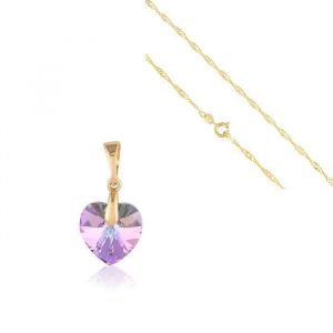 Collier - Femme - Cha&icirc;ne et Pendentif - Coeur - Swarovski Elements - Lilas - Plaqu&eacute; Or Jaune 750/1000 - 3 Microns - 45 cm