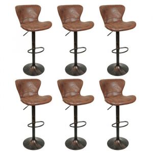 MIPAN.Chaise et Tabouret de bar.Lot de 6.Tabouret Bar Industriel en Similicuir.Hauteur Réglable et Pivotant 360°.Avec Dossier