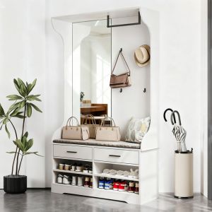 Meuble dentr&eacute;e - RWUDV - Porte-Manteau avec &Eacute;tag&egrave;re &agrave; Chaussures - 4 crochets - Miroir - 2 tiroirs