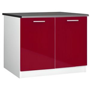 Meuble cuisine bas 120 cm 2 portes TARA bordeaux