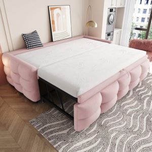 Lit capitonn&eacute; Lit gigogne Canap&eacute;-lit pliant 90/180 x 190 cm Lit double Teddy polaire avec sommier &agrave; lattes - rose