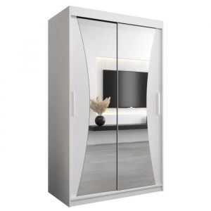 Armoire Monaco 120 Avec 2 Portes Coulissantes et Miroir - Corps Blanc Mat - 62x120x200cm - ABIKSMEBLE