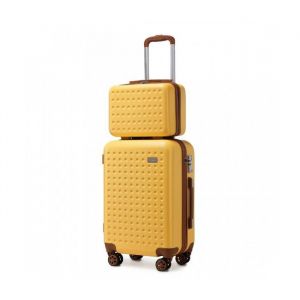 Kono Set de 2 Valises Cabine Rigide Valises de Voyage 55x38x24cm &agrave; 4 roulettes + Serrure TSA & Portable Vanity Case Rigide Jaune