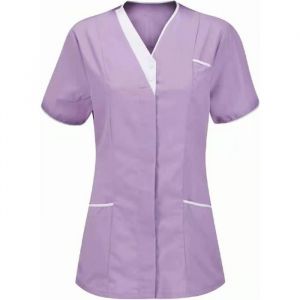 Tunique Médicale Femme Col en V Blouse Medicale Femme Banche Manche Courte Uniforme  Travail Blouse Infirmiere Femme Professionnelle