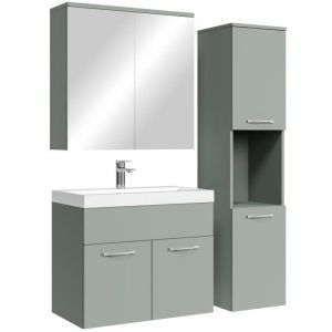 Ensemble de meubles de salle de bain Montreal 60 cm - Vert mat - avec armoire à glace et armoire latérale