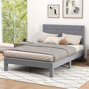 COSTWAY Lit Double 2 Places 200 x 140 CM Structure de Lit avec T&ecirc;te de Lit en Velours Doux 12 Lattes en Bois Charge 250 kg