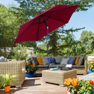 Parasol pliant parasol de jardin parasol de march&eacute; avec manivelle aluminium 26 m diam&egrave;tre 180g/m&sup2; polyester rouge