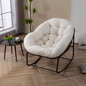 Fauteuil à bascule dextérieur avec coussin épais chaise longue intérieur pour balcon jardin arrière-cour terrasse Blanc
