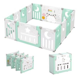 Parc Bébé 12+2 Panneaux Parc Bebe Modulable Plastique Parc Bebe 150×150CM avec PorteParcs Enfant XL avec Panneau dactivité