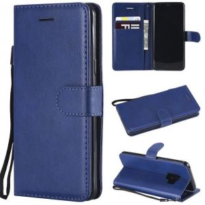Housse Étui pour Samsung Galaxy S9 PU Cuir et Silicone Couleur Unie Portefeuille Magnétique Support Dragonne Protecteur -Bleu