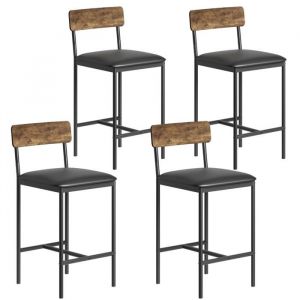 Ensemble de 4 tabourets de bar chaise de bar avec dossier et assis rembourr&eacute; avec repose-pied en similicuir et tissu Noir et