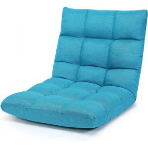 RELAX4LIFE Fauteuil Bas Réglable en 14 Angles Fauteuil Paresseux 1 Place Rembourré Charge 120kg 105x57x15CMBleu-Vert Lin