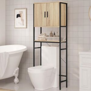 Meuble WC EUGAD - Meuble Dessus Machine &agrave; Laver - Style Industriel - 645x27x170cm - Noir+Ch&ecirc;ne Clair