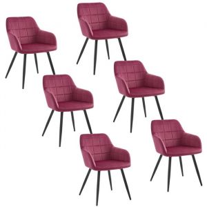 WOLTU 6 x Chaises de salle &agrave; manger si&egrave;ge bien rembourr&eacute; en velours Chaise de cuisine pieds&nbsp;en m&eacute;tal Bordeaux