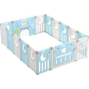 Parc Bébé en Plastique 14 + 2 Panneaux d’Activité et Porte Barrière Sécurité Enfant Pliable - bleu