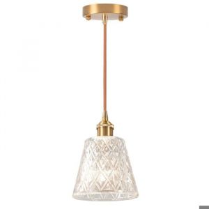 iDEGU Suspension Luminaire en Verre Lustre Moderne Industriel Abat-jour Verre Finition en Laiton Dor Plafonnier Vintage pour Salon