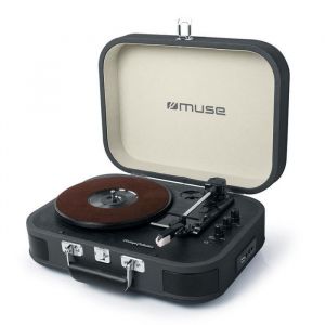 Tourne-disque Muse MT-201 Noir avec lecture et enregistrement audio USB Bluetooth 4.0 et 2 enceintes int&eacute;gr&eacute;es