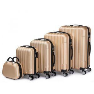 ALIGHTUP - Set de 5 Valise trolley portable 5 en 1 en ABS - 4 Valises + 1 Vanity - Or champagne