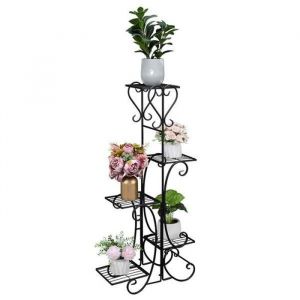 Porte Plante en Fer Forg&eacute; Porte PlanteNOIREtag&egrave;re &agrave; 5 niveaux pour plantes de patio (Carr&eacute; noir)