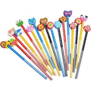 Crayons de couleur en forme danimaux de dessin anim&eacute; 20 avec bandes de gomme crayons en bois pour enfants comme &Eacute;tiquette