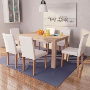 Style Essentiel - Ensemble de meuble pour salle à manger Table et chaises avec 6 chaises Cuir synthétique Chêne Couleur crème ®600