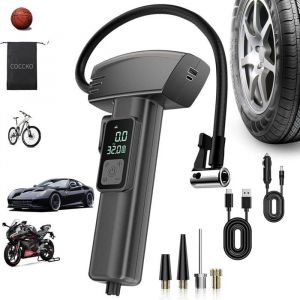 Gonfleur pneus voiture sans fil 150PSI compresseur avec arr&ecirc;t auto et &eacute;cran LCD pour v&eacute;lo. COMPRESSEUR AUTO