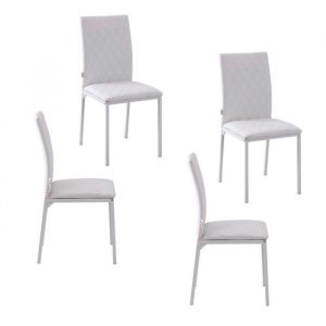Chaises salle &agrave; manger design blanc Lot de 4 - Dossier simili cuir confortable - Repose-pieds int&eacute;gr&eacute; - Structure m&eacute;tal robuste