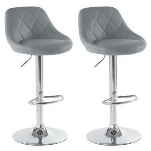 Tabouret de Bar en PU Lot de 2 Chaise de bar Hauteur r&eacute;glable 60 - 80 cm Gris