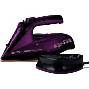 Fer &agrave; repasser vapeur sans fil - FEBEST - Semelle en c&eacute;ramique - Vapeur variable - 2400 W - Mauve - Portable - 360 ml