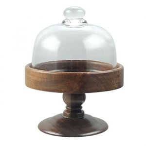 Présentoir à Gâteaux sur Pied avec Couvercle en Verre - Assiette à Dessert en Bois et Verre Plat à Dim Sum Assiette à Pain S