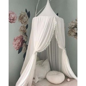 Ciel de lit enfant décoration de chambre denfant en forme de dôme en coton moustiquaire（Blanc）