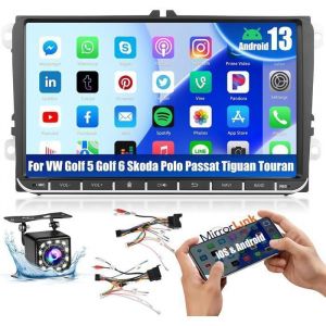 IBEAFILLY Autoradio 9 Carplay Android 11 2 + 32G avec Caméra recul étanche pour VW GOLF 5 6 Touran Polo 6R T5 Caddy