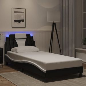 CHIC Lit adulte1 place - 90x190 cm Structure/Cadre de lit et LED noir et blanc 90x190 cm #Sara23731