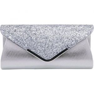 Pochette Sac &agrave; Main Verni Argent&eacute; &agrave; Paillettes pour Soir&eacute;e Mariage C&eacute;r&eacute;monie Cocktail Femme