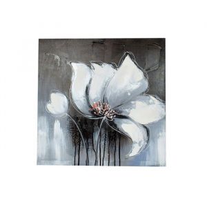 Tableau D&eacute;coration Murale Cadre Peint &agrave; la Main 80 x 80 cm - Fleurs Blanches &Eacute;clatantes Art Moderne Id&eacute;al pour Salon Ambiance Zen