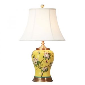Lampe de Table - Fine Asianliving - Chinoise - Porcelaine Jaune - Abat-jour en Lin - D.19 x H.65 cm