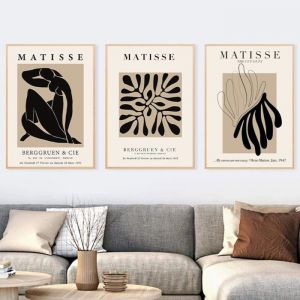 Tableaux Abstrait Vintage Lignes Géométriques Matisse Impression sur Toile Affiche Murale SalonDeco Maison (Sans Cadre3X50X70CM)
