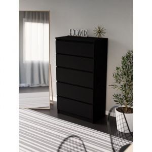 3xEliving Commode &eacute;l&eacute;gante et spacieuse Demii 5 tiroirs 70 cm parfaite pour le salon le bureau la chambre couleur noire