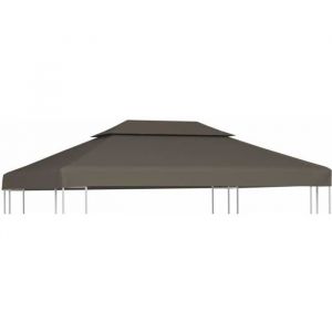 Toile sup&eacute;rieure de belv&eacute;d&egrave;re 2 niveaux 310 g/m&sup2; 4x3 m Taupe Toile de rechange pour pavillon tonnelle tente