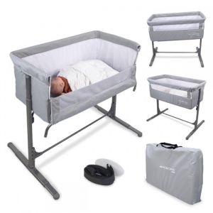 Lit bebé cododo MOBICLINIC Hauteur Réglable avec Ouverture latérale de 0 à 15 kg avec Sac de Transport gris MOON