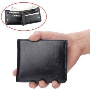 Portefeuille Homme en PU CuirPortemonnaie et Carte Homme avec Porte-monnaie Zipp&eacute;12.5x9.5x2 cm-Noir