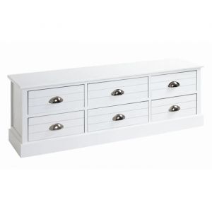 Commode en bois massif et MDF laqué blanc - Longueur 115 x Hauteur 40 x Profondeur 30 cm