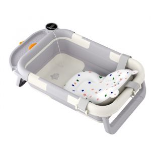 Baignoire pliable b&eacute;b&eacute; Aufun tapis de bain+&eacute;cran num&eacute;rique portable parfait pour nouveau-n&eacute;s et jeunes enfants (Gris et blanc)