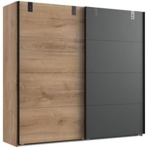 Armoire placard meuble de rangement  coloris ch&ecirc;ne fonc&eacute; - Longueur 225 x Hauteur 210 x Profondeur 65 cm