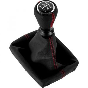 Pommeau de Levier de Vitesse Cuir avec Soufflet Compatible pour Peugeot 206 406 (Rouge)
