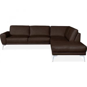 Canap&eacute; dangle en 100% TOUT cuir italien de prestige 6/7 places SPANIA chocolat angle droit