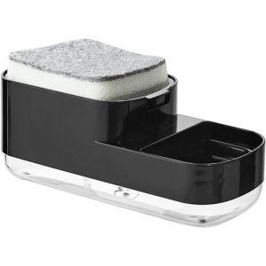 Distributeur de savon &agrave; vaisselledistributeur de liquide vaisselle 2 en 1 avec porte-&eacute;ponge &eacute;quip&eacute; dune &eacute;ponge et adapt&eacute;(noir)