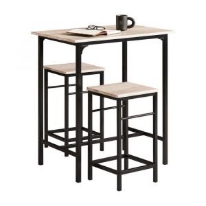 SoBuy OGT10-N Lot Table et 2 Tabourets de Bar Ensemble Table de Bar Bistrot + 2 Chaises avec Repose-Pieds Table Haute Cuisine